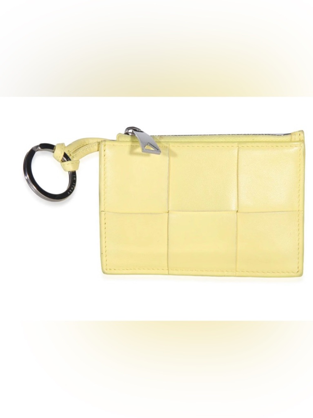 BOTTEGA VENETA Calfskin Intrecciato Cassette Zipped Card Case in Yellow